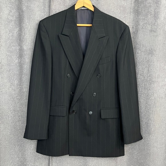 VTG Haggar Gallery Men's 40L Pinstripe Double Breasted Blazer USA Power Jacket - Picture 2 of 14